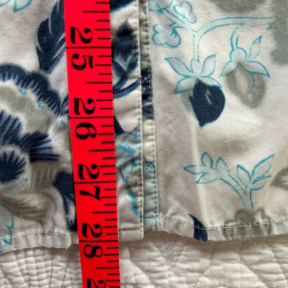 Lafayette 148 cotton button down shirt white blue gray floral print size 22 - Picture 2 of 10